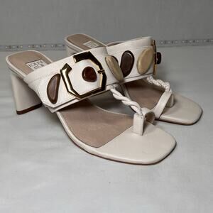 Louise et Cie Lalita Heels Size 7M White Leather Slide Sandals Embellished Boho